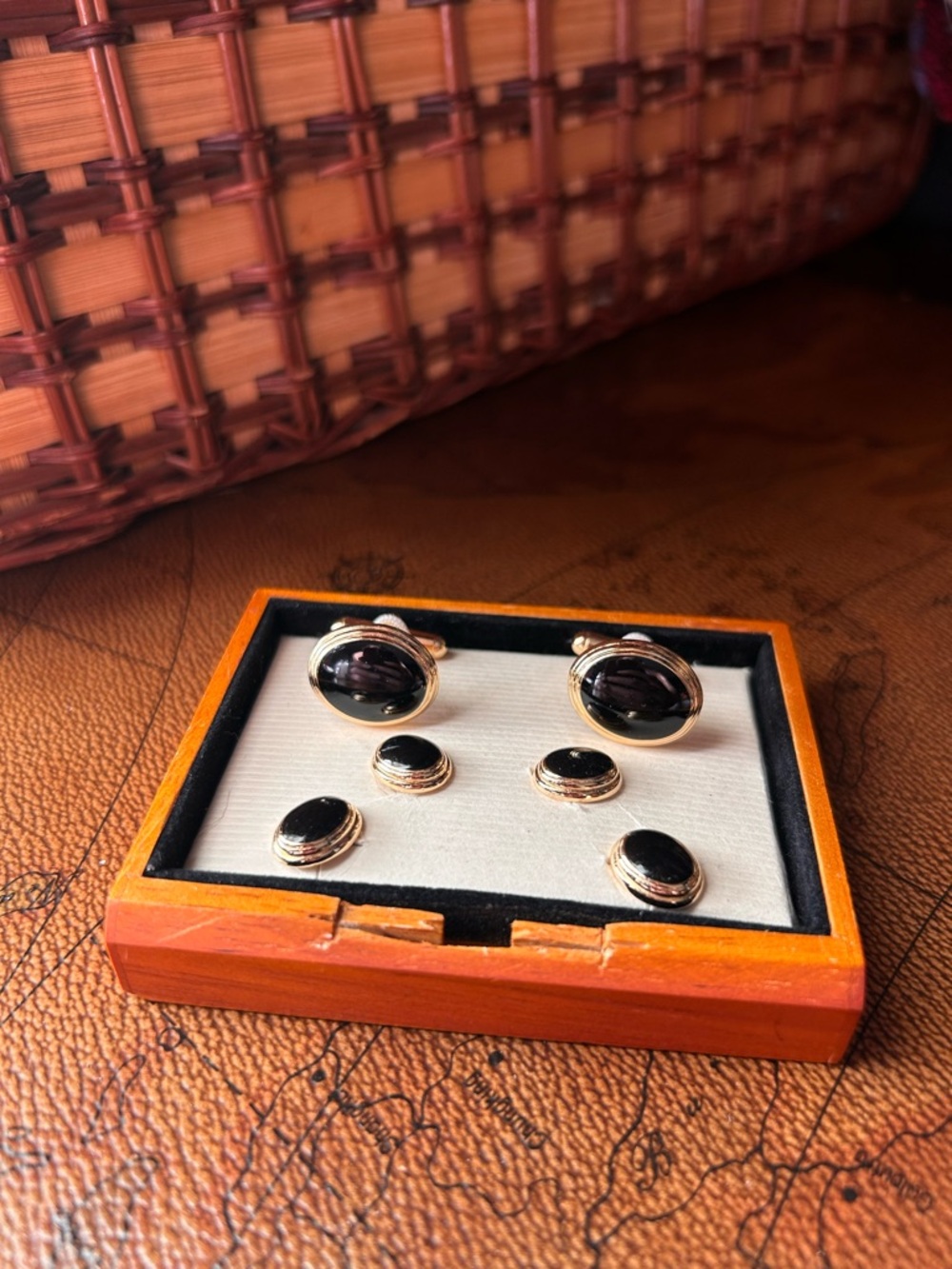 Gold-Tone Black Onyx Cufflinks and Stud Set - Men's Accessories - Picture 8 of 9